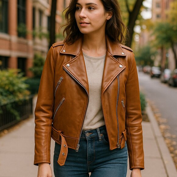 QUINCE Leather Moto Jacket – Cognac Brown – Small – NWOT - Picture 3 of 15